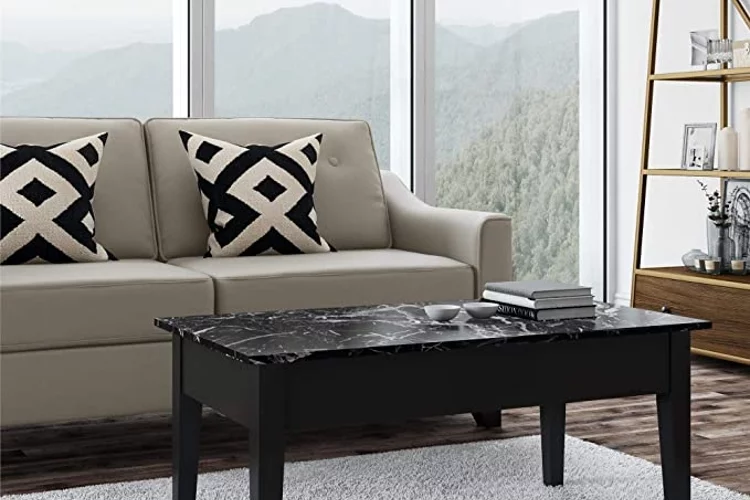 Faux Marble Lift Top Coffee Table, Black