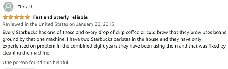 Top Positive Review for The BUNN 1-Pound Bulk Coffee Grinder