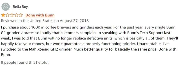 Top Critical Review for The BUNN 1-Pound Bulk Coffee Grinder