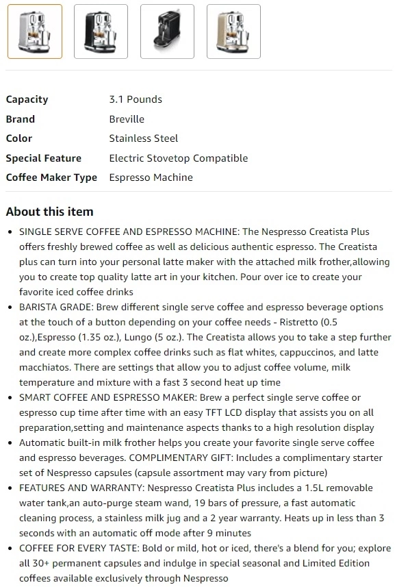 Overview of the Breville Nespresso Creatista Plus
