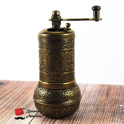 Bazaar Anatolia Turkish Handmade Grinder, Spice Grinder, Salt Grinder, Pepper Mill 4.2'' (3-Antique Gold)