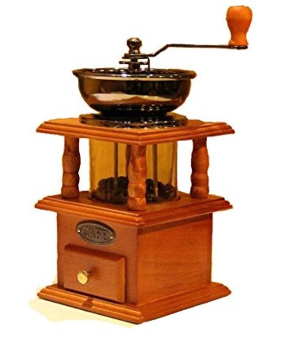 XHHOME Vintage Roman Style Manual Coffee Bean Grinder Cast Iron Core Mill, Double Closed Bin With Wooden Case